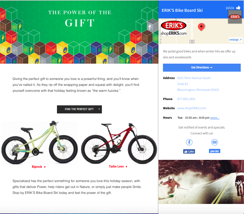 erik's bikes specialized landing page